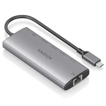Aisens Docking USB Tipo-C 6 en 1 con HDMI 4K, RJ45, 1xUSB-A y 2xUSB-C, Gris